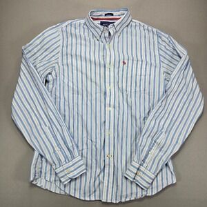 Abercrombie & Fitch Muscle 100% Cotton Red Moose Logo Button Down Striped Men XL